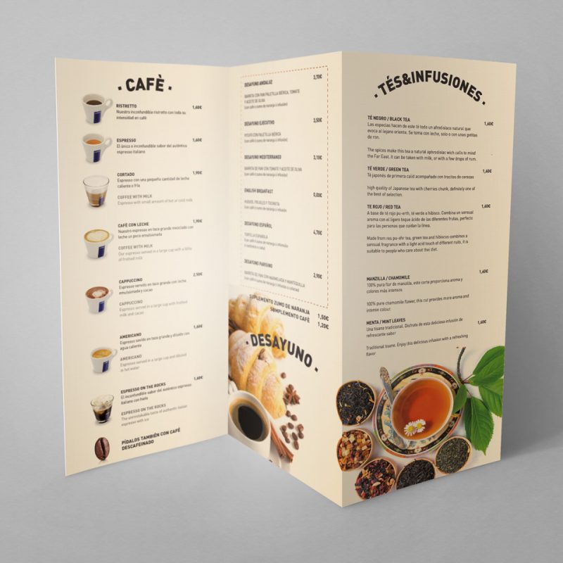 Diseño de carta triptica de menu restaurante con fotos