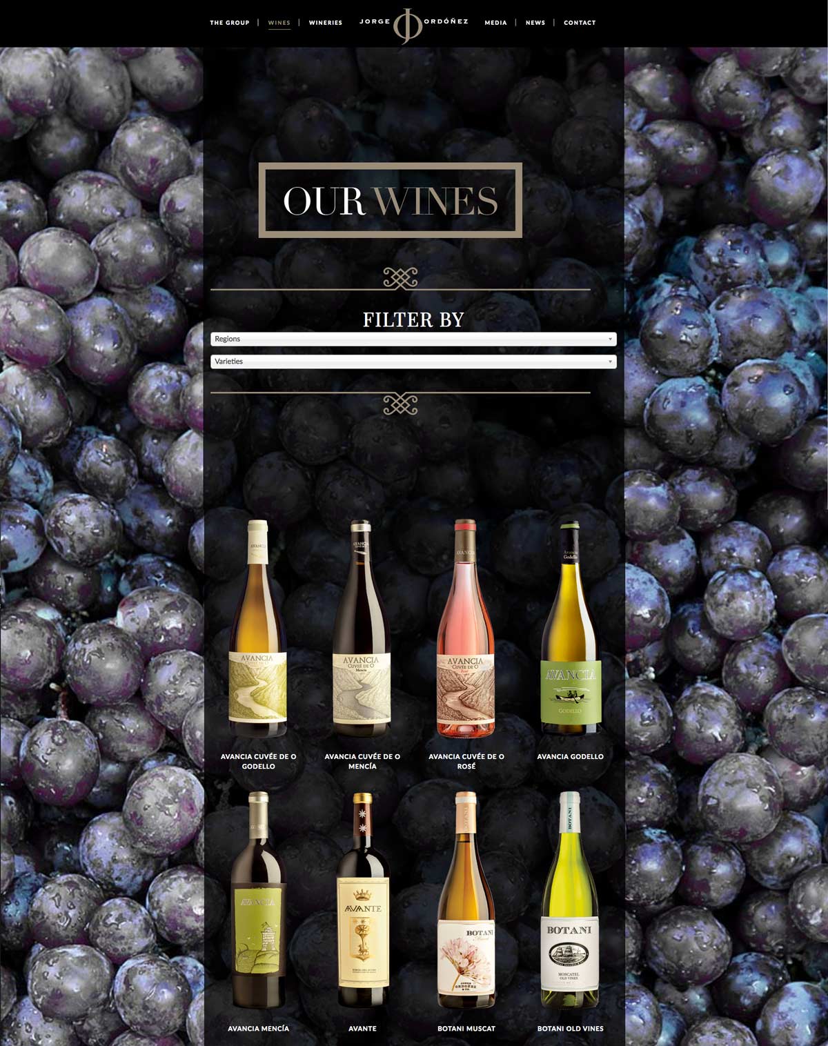 diseño en color negro para web de vinos