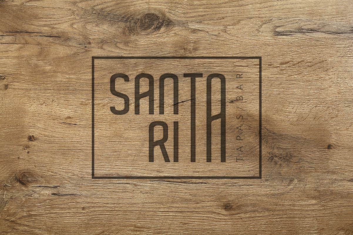 Santa Rita, tapas, diseño de logo en madera